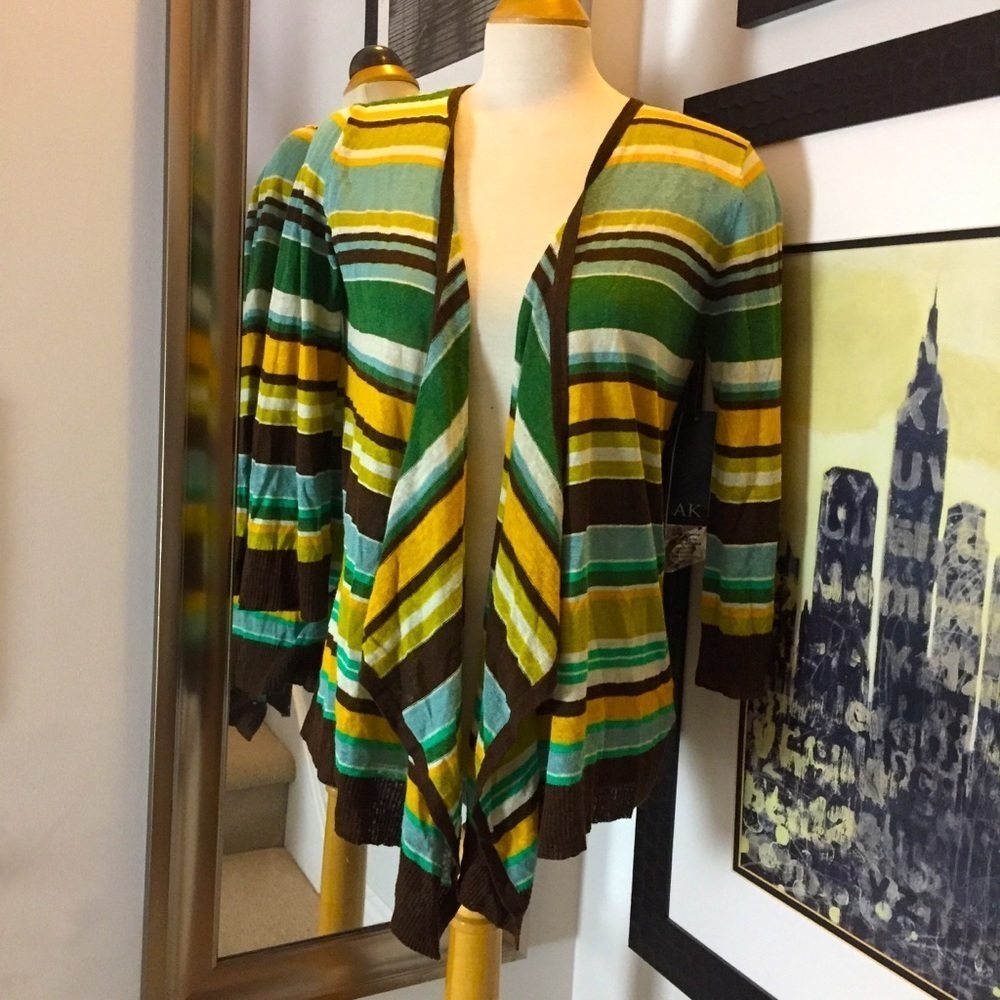 Ann Klein linen waterfall stripped cardigan
